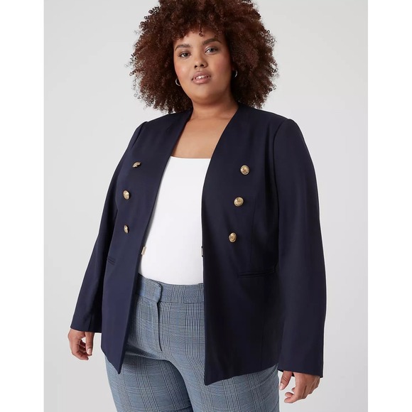 Lane Bryant The Bryant Blazer Plus Size Navy Blue Gold Button Detail - Picture 1 of 12